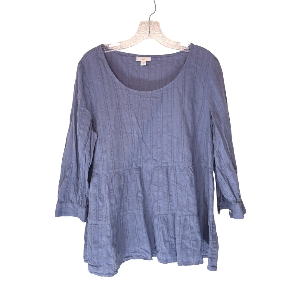 J. Jill Peasant Top Blouse Blue Business Casual Office Lightweight Cotton Medium